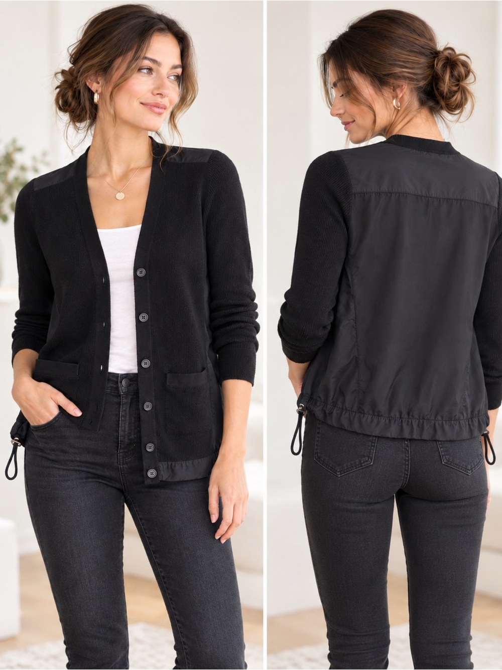 CAbi Black Mixed Media Cardigan Jacket XS